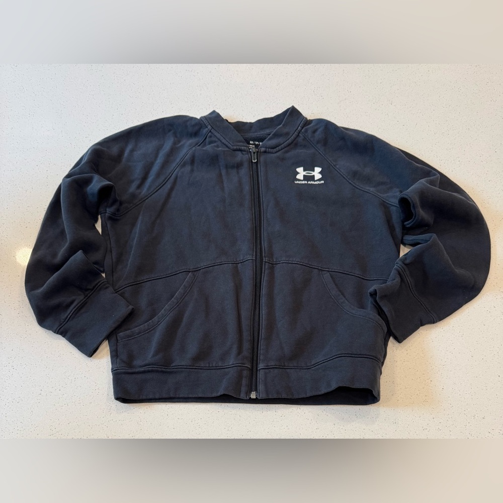 Under Armour Sweatshirt Women's XS Extra Sm Black Loose Fit Zip Up Front Pockets